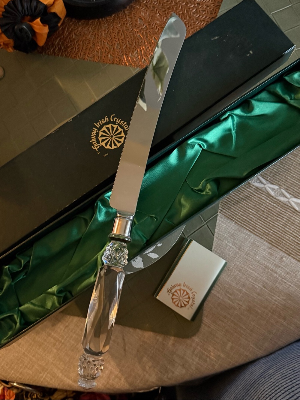 Waterford Crystal Clear & Green Satin Cake Knife